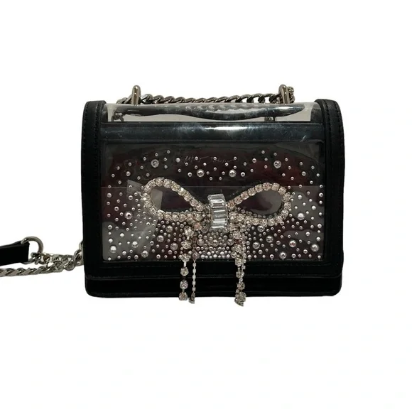 BETSEY JOHNSON Stadium bag Embellished Bow Black Clear Silver bling Like new - Picture 7 of 15
